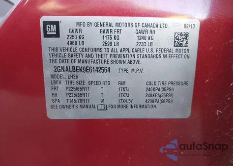 2014 Chevrolet Equinox 1Lt z USA, uszkodzony, nr VIN 2GNALBEK9E6142564